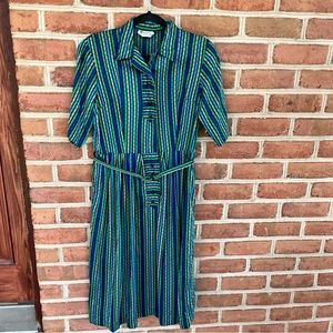 Vintage striped dress with belt in excellent condition approximate size medium